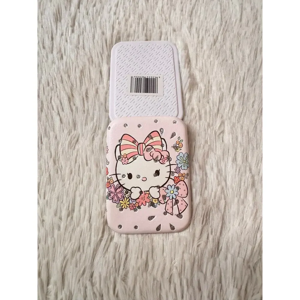 Sanrio Hello Kitty pink compact mirror doble side sparkly bow and flowers